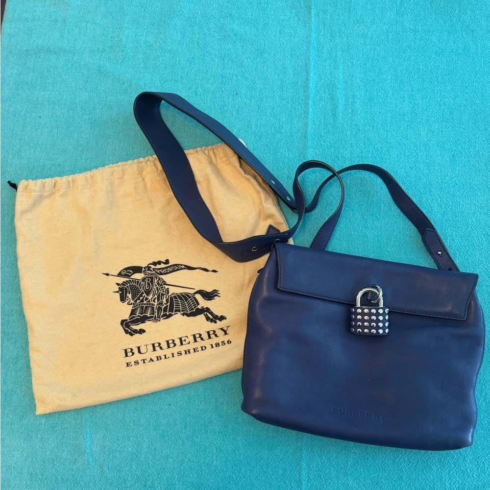 Rare Burberry Lapis Blue Dalston Leather Bag with Lock & Key